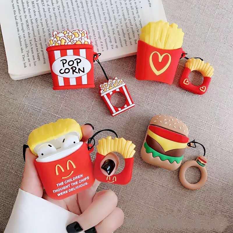 French Fries Burger Popcorn airpods 1/2 Protective Case Creative Wireless Bluetooth Silicone Drop-Resistant Earphone Sleeves