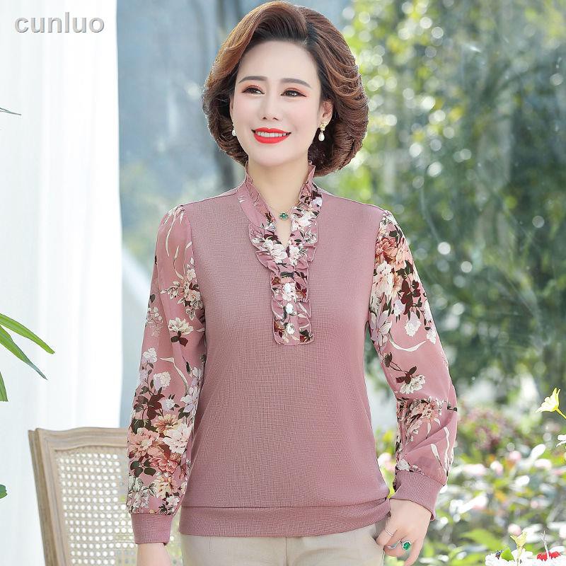 Áo Chiffon Tay Dài Dáng Rộng Thời Trang Mùa Xuân Dành Cho Phụ Nữ Trung Niên 2021 40-50 Tuổi