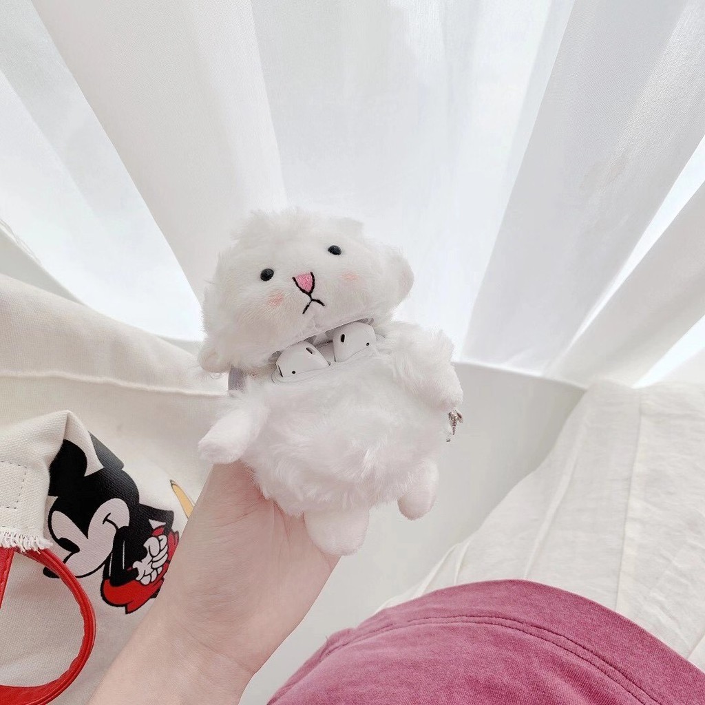 Vỏ bảo vệ hộp sạc tai nghe thích hợp cho Airpods 1/ 2 hình chú cừu nhồi bông dễ thương