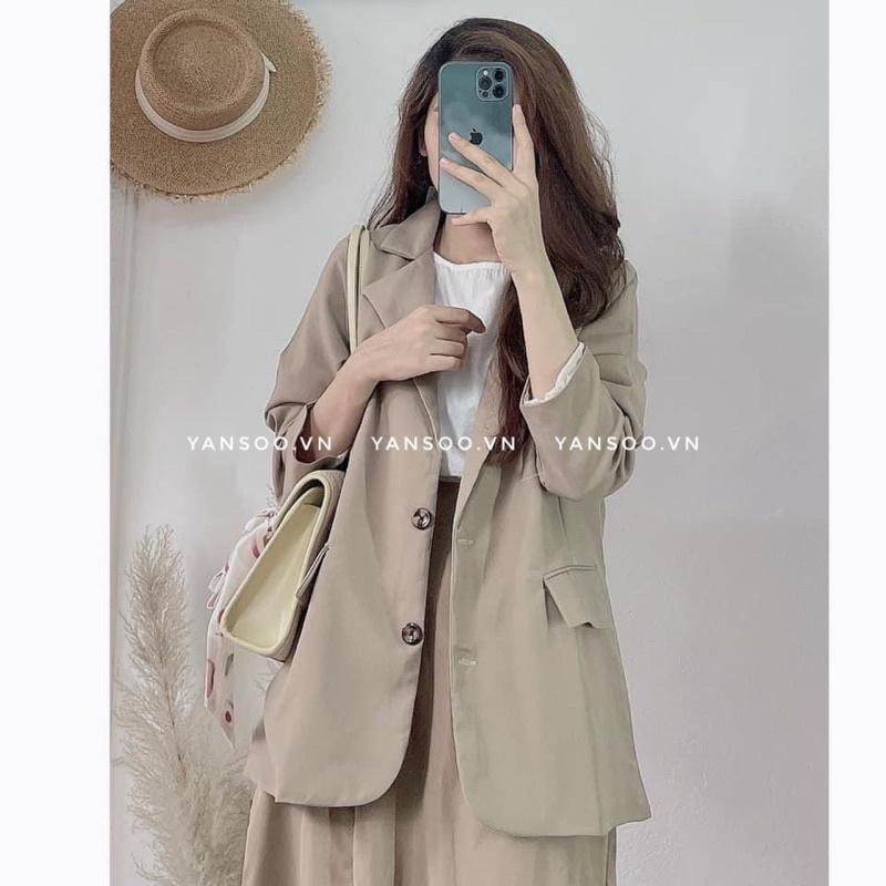 Áo khoác blazer hai lớp túi lắp chất đẹp , áo vest hai mau đen và kem siêu hót( sẵn hàng) by YANSOO
