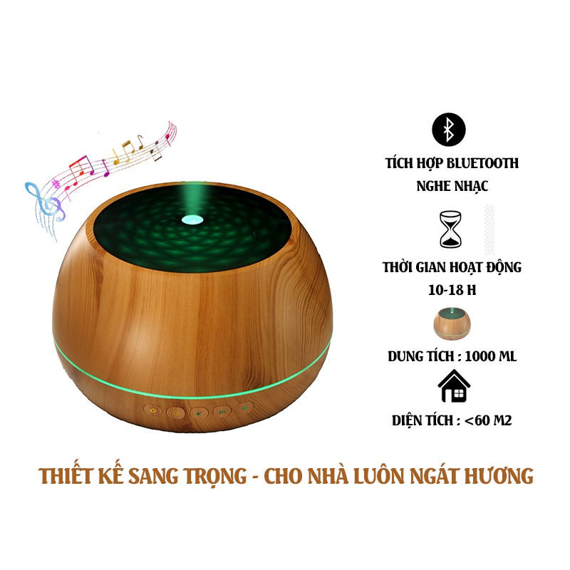 Máy khuếch tán tinh dầu MKT2021 phun sương 1000ml, Tích Hợp Loa Bluetooth, Có điều khiển