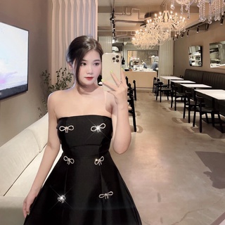 Đầm ống xoè đính nơ tiệc tùng sang chảnh