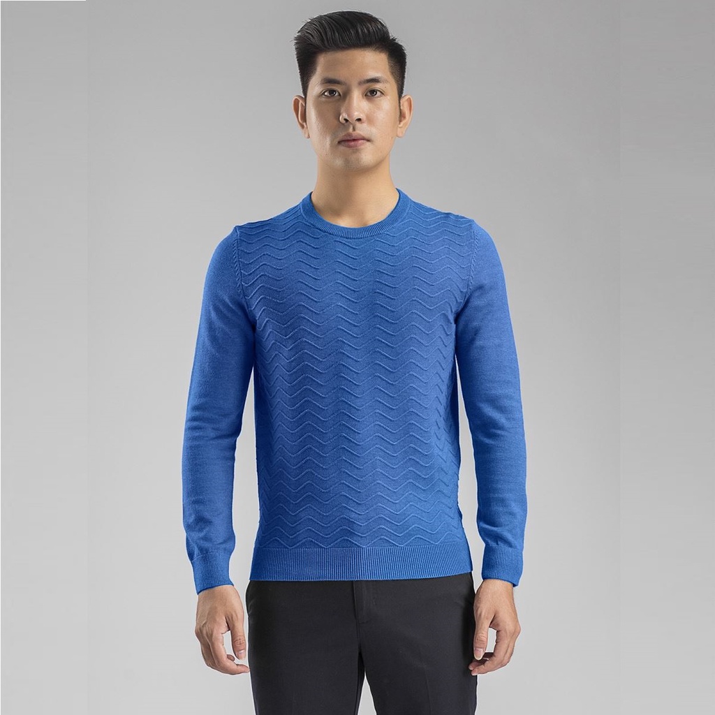 Áo Len Nam Cổ Tròn Aristino AWO002W8 Dáng Slim Fit bo gấu cổ tay mặt trước dệt nổi hình sóng Len Acrylic nhẹ ấm đàn hồi
