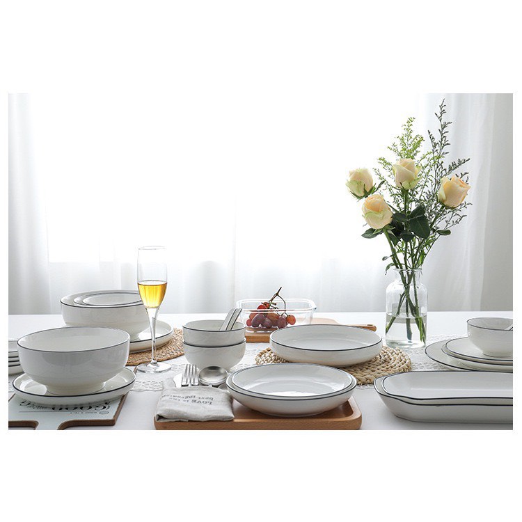 Tô canh, tô ăn phở 7 inch, bát đĩa sứ trắng trơn có viền, đồ dùng bàn ăn | BigBuy360 - bigbuy360.vn