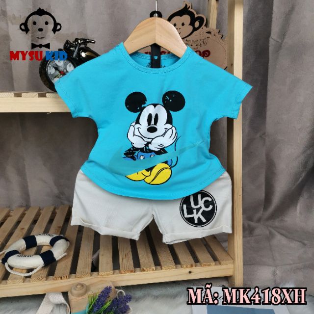 Đồ bộ bé gái Micky áo thun cotton quần kate từ 8kg đến 23kg