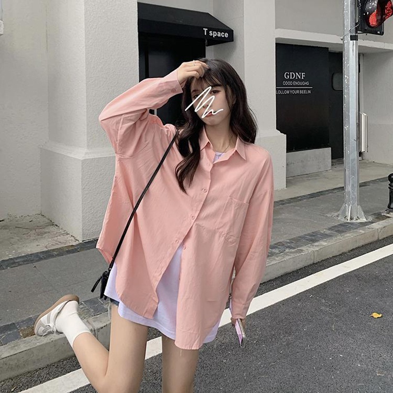 Áo sơ mi IELGY tay dài dáng rộng phong cách Hàn Quốc thời trang cho nữ
