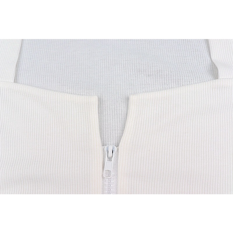 DUNEA Áo Thun Tay Dài Cổ Chữ V Phối Khóa Kéo Quyến Rũ Thời Trang Cho Nữ