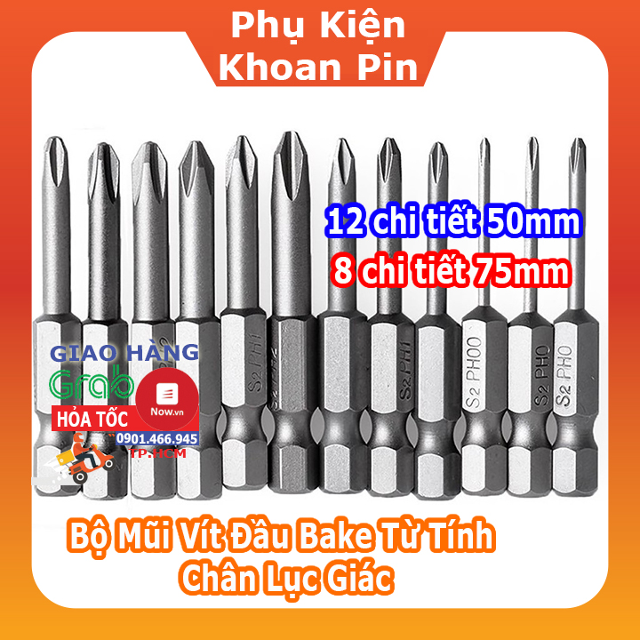 Bộ Mũi Vít Đầu Bake Từ Tính Chân Lục Giác Thép S2 Các Kích Cỡ (Xem Phân Loại)