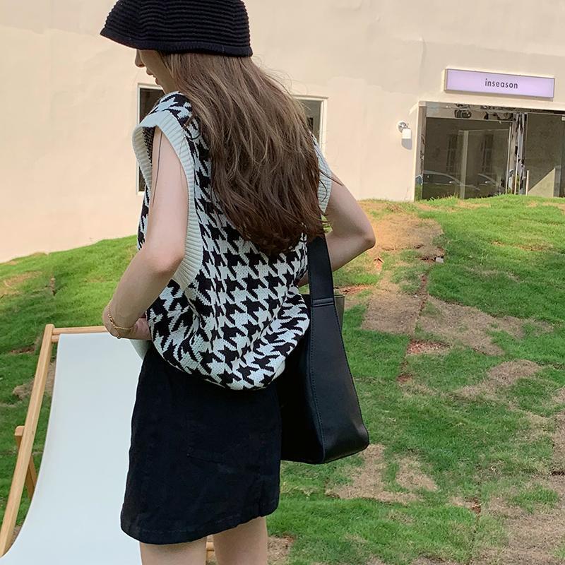 COZOK Áo dệt kim không tay dáng rộng phong cách Hàn Quốc