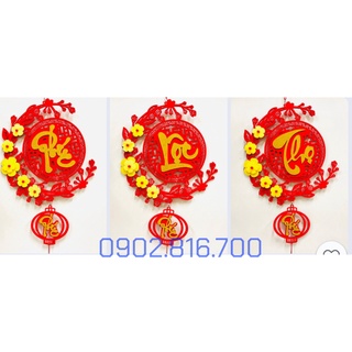 [Ảnh thật] 1 Dây liễng treo nhung đỏ chữ PHÚC - LỘC - THỌ nổi 3D hoa mai vàng phụ kiện trang trí tết