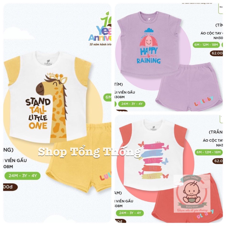 Bộ Lullaby cotton cao cấp mềm thoáng mát thấm hút tốt cộc tay in hình đáng yêu cho bé gái Nh639P NH641P NH308M