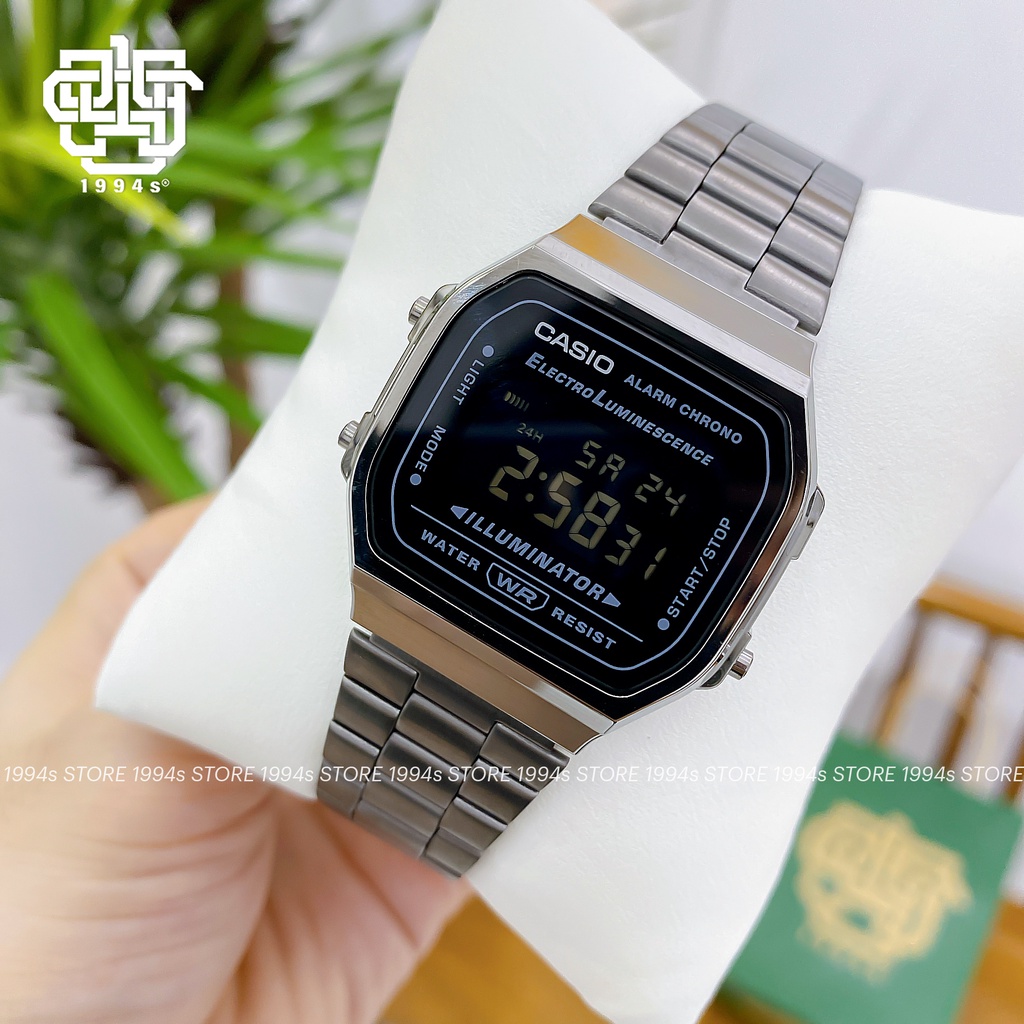 Đồng hồ unisex Casio A168WGG-1B dây thép mạ ion màu xám, chống nước 50m, size 36mm, hàng chính hãng