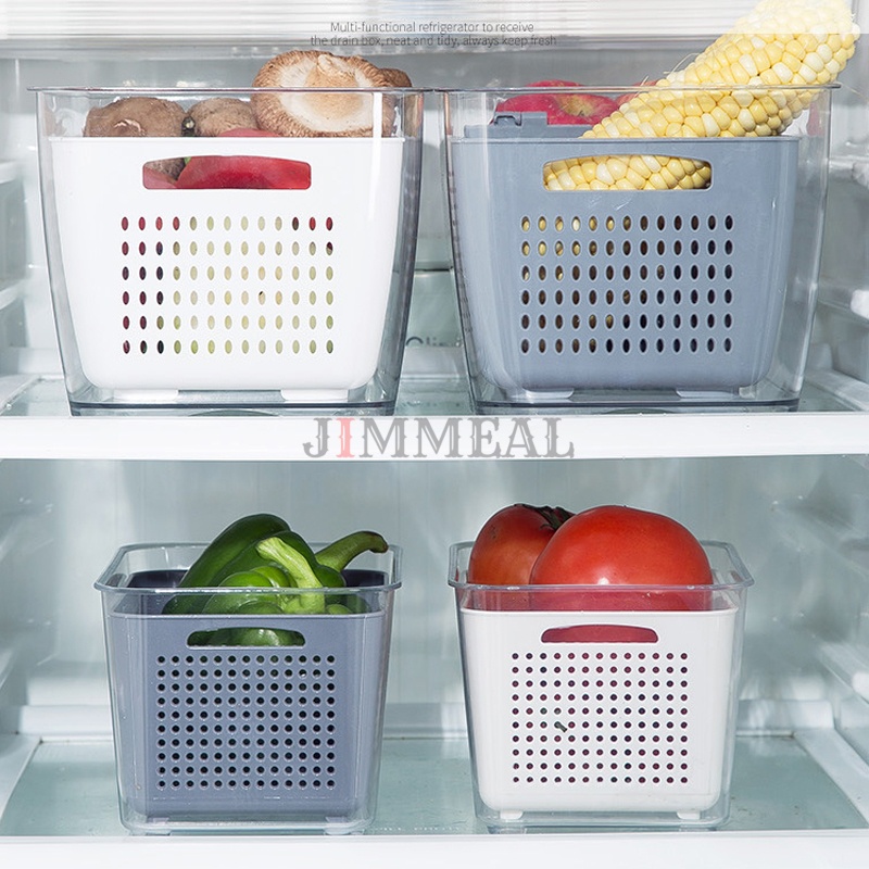 Hộp Nhựa Đựng Thực Phẩm Tủ Lạnh Chia Ngăn Thoát Nước Có Khóa Kín Tiện Dụng 4.5L Hộp Bảo Quản Thực Phẩm Trong Tủ Lạnh