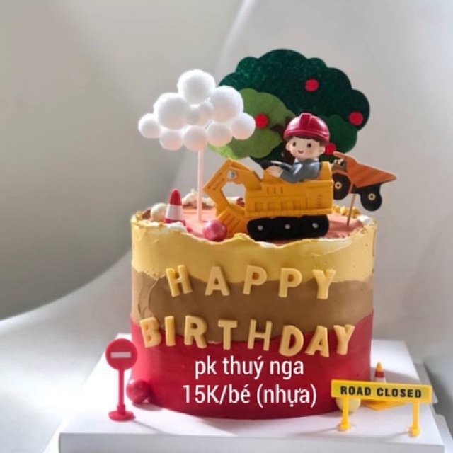 Em bé lái xe cẩu Trang Trí bánh-Q4425