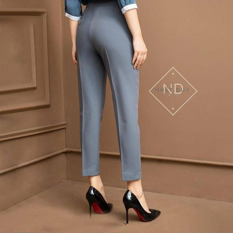 Quần tây nữ công sở lưng cao khóa sườn - Chất vải tuyết mưa mềm mịn - Phối đai cực xinh - 2 Màu Đen và Xám | BigBuy360 - bigbuy360.vn