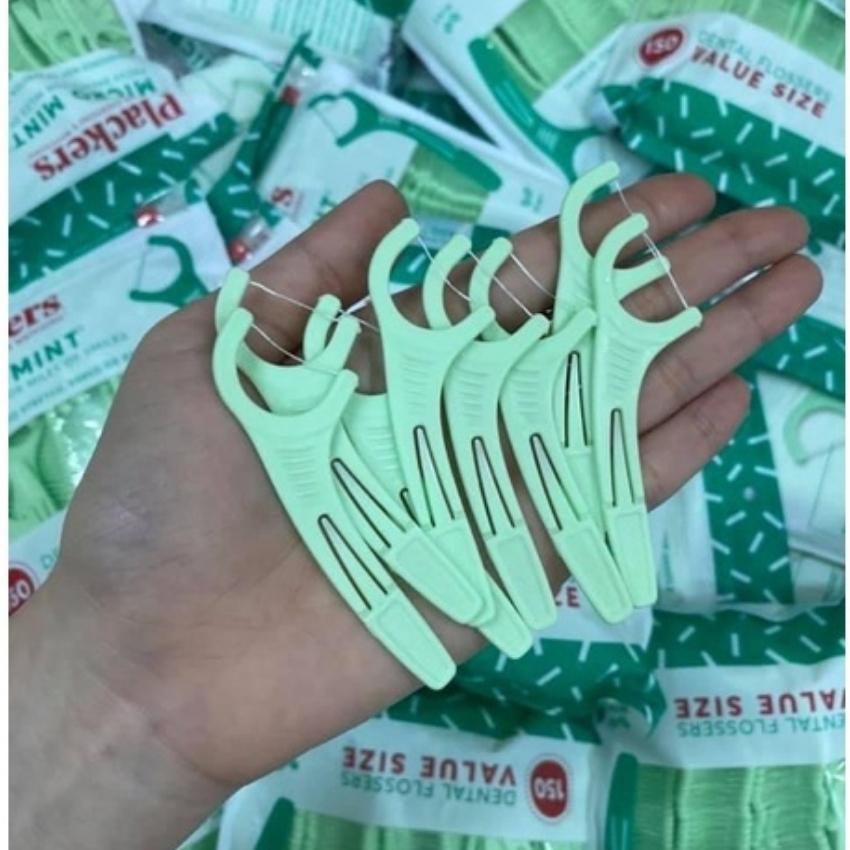 [HCM]Tăm nha khoa Plackers Micro Mint Hương Bạc Hà Giúp làm sạch mảng bám chân răng bịch 150 cây của Mỹ Famacoco