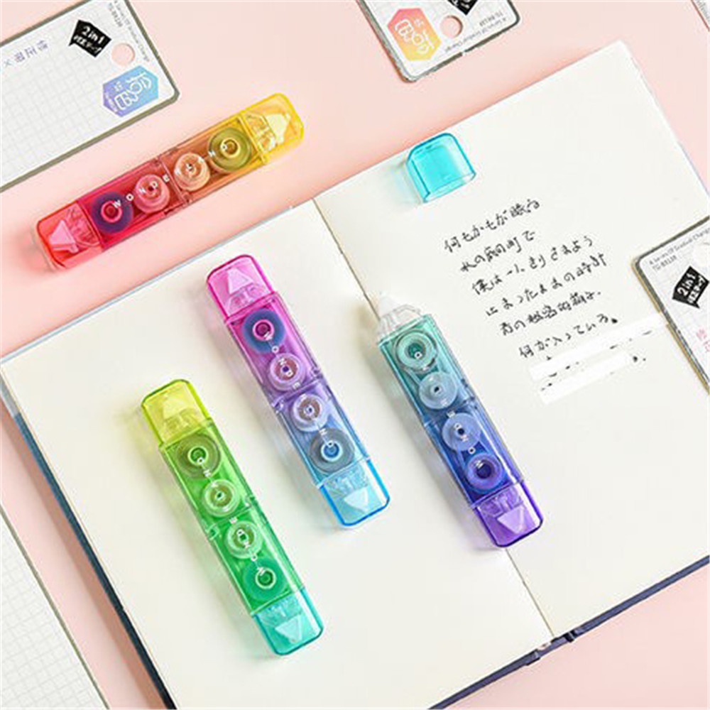 Bút Xóa Keo Hai Đầu Trong Suốt Màu Gradient 2 Trong 1 Dành Cho Học Sinh