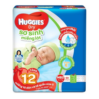 Miếng lót HUggies NB 2 gói 60 miếng tặng 12 tã dán ( 4 -7kg)