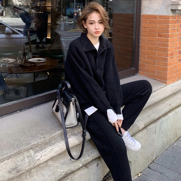 Set trang phục thể thao ZHELIHANGFEI dệt kim dáng rộng phong cách sang trọng thời trang dành cho nữ