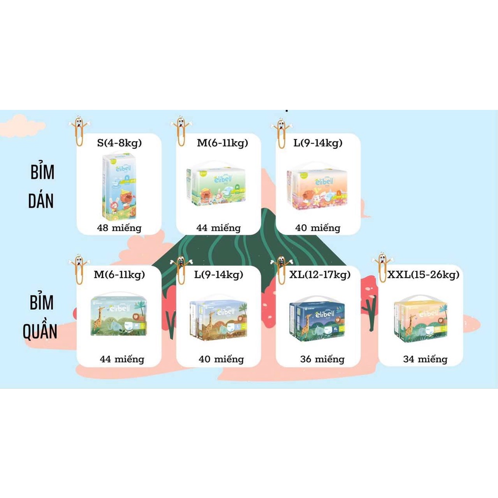 [CHÍNH HÃNG] Bỉm dán/quần ELIBELL Nga ACTIVE phiên bản không đau ví mềm mỏng đủ size cho bé
