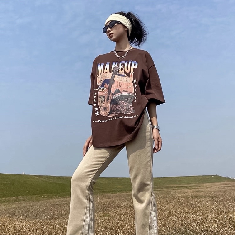 Áo phông GUITAR màu nâu phong cách VINTAGE