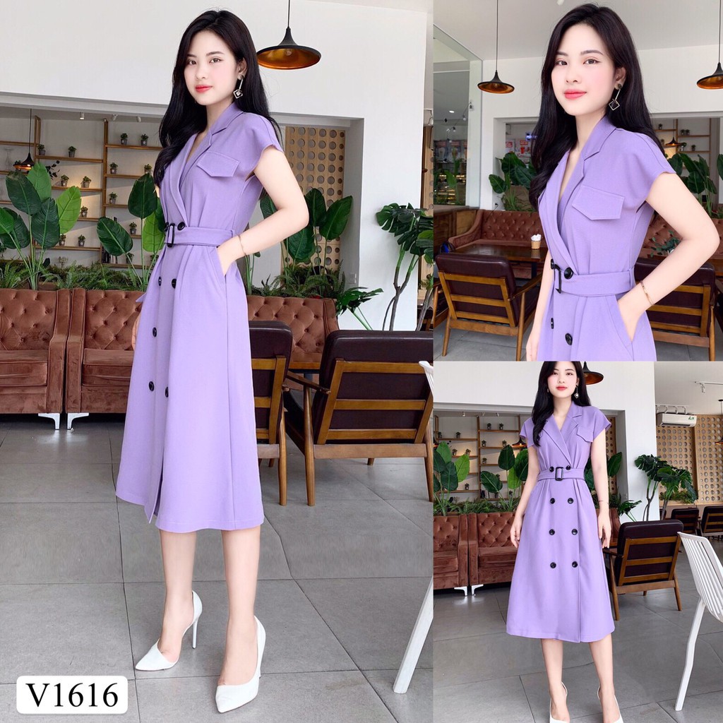 Váy tím cổ Vest V1616 - ĐẸP SHOP DVC ( Ảnh mẫu và ảnh trải sàn do shop tự chụp )