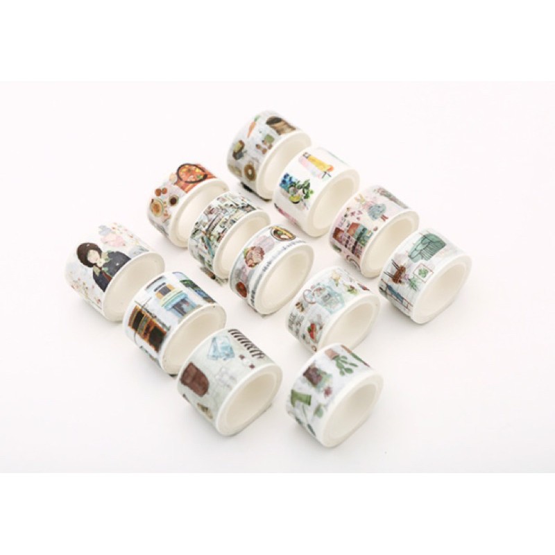 washi tape bản 25mm dài 7mét hoạ tiết xương rồng nội thất quán coffee xinh xắn trang trí bullet journal