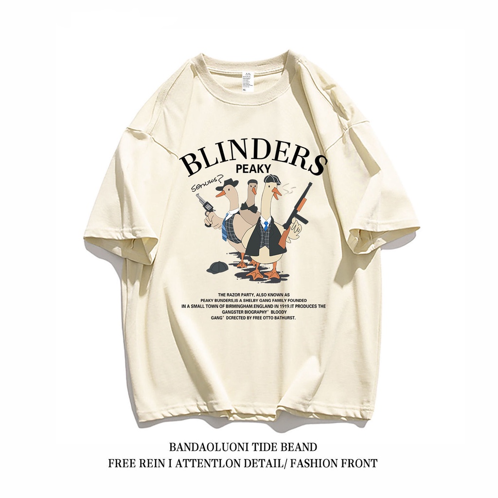 Áo thun cotton WAFNHA ngắn tay dáng rộng họa tiết vịt vui nhộn kiểu retro Mỹ cho cặp đôi