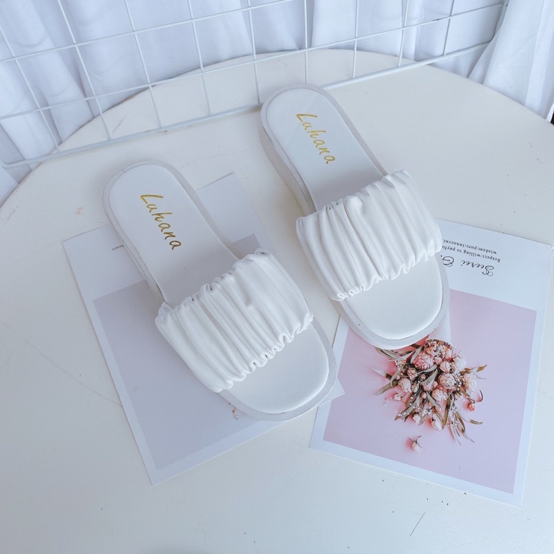 Dép lê nữ dép đe xuồng quai ngang nhún bèo Luhana phong cách ulzzang thời trang