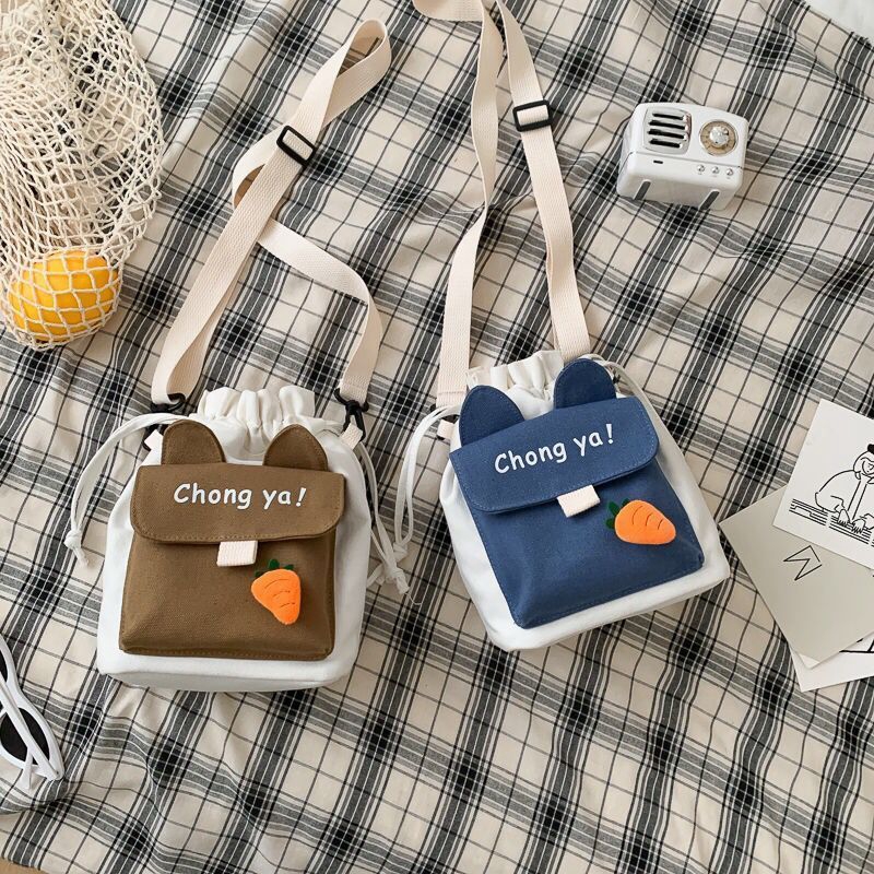 Túi đeo chéo vải canvas phong cách Nhật Bản xinh xắn thời trang dành cho nữ