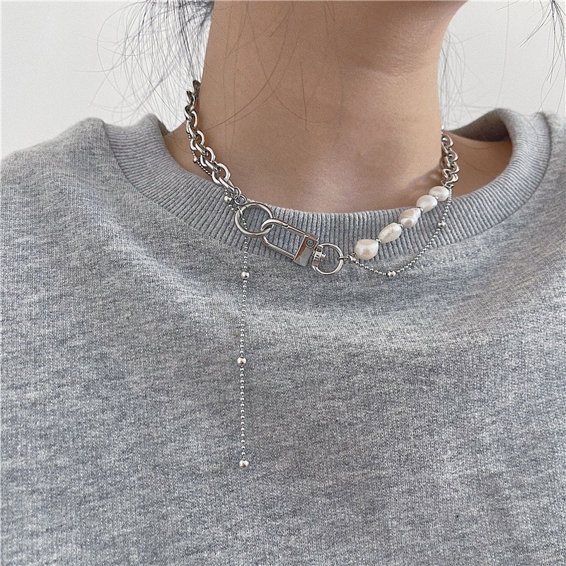 Vòng cổ Sợi Xích Đôi Bằng Kim Loại Đính Hạt Ngọc Trai Thời Trang