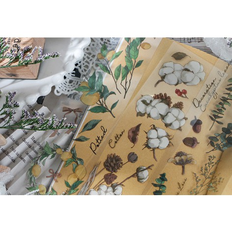 Set 6 tấm nhiều hình dán họa tiết hoa lá nhiều kiểu dáng tùy chọn trang trí sổ DIY Washi Tape