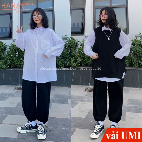 Quần thể thao ống rộng nữ viền kẻ 3 sọc trắng có dây rút gấu chất vải Umi - Quần jogger ống rộng nữ mặc đi học thể dục