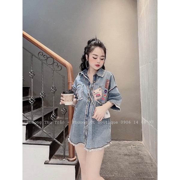Áo Sơ Mi Bò LoGo Cộc Tay Chạy Viền Rách
