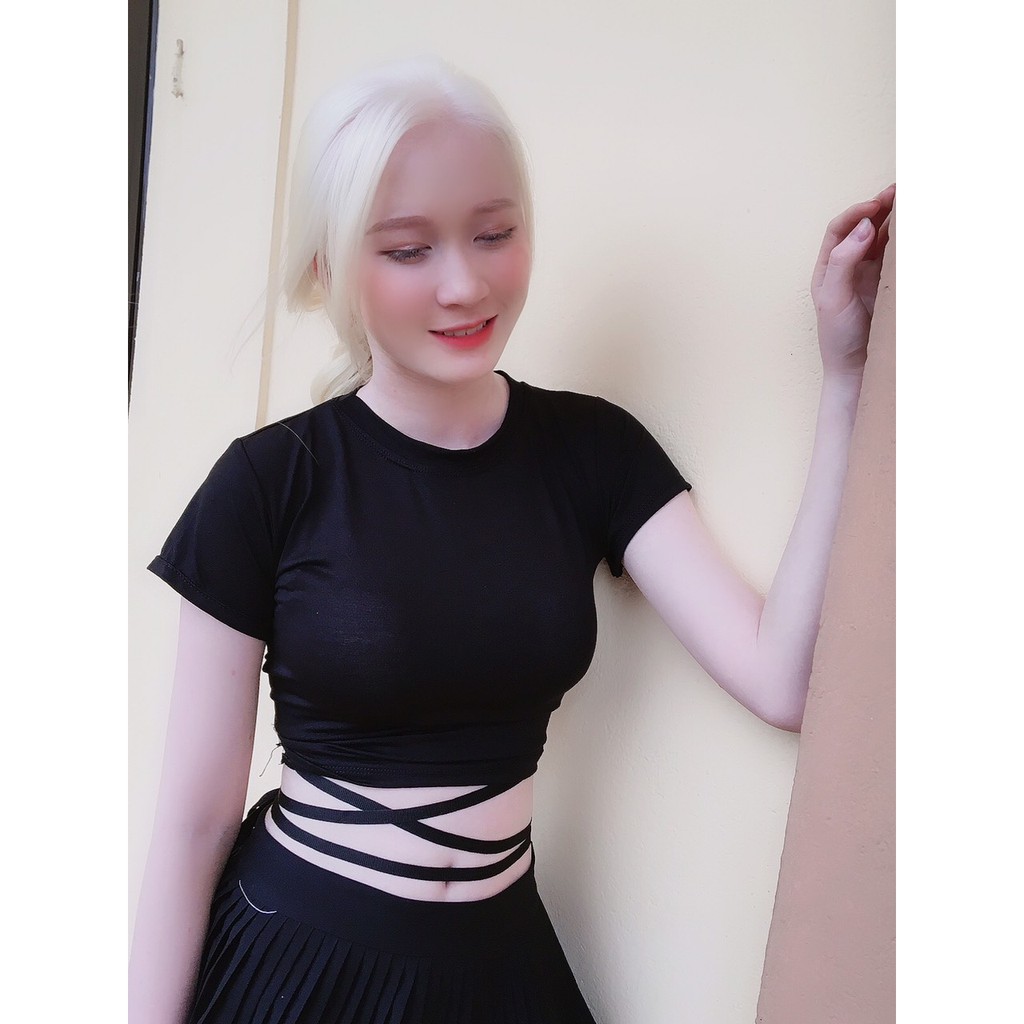 [ Mã WASTAPR giảm 10K đơn 50K] Áo crotop ngắn tay cổ tròn đan dây bụng shynstores | BigBuy360 - bigbuy360.vn