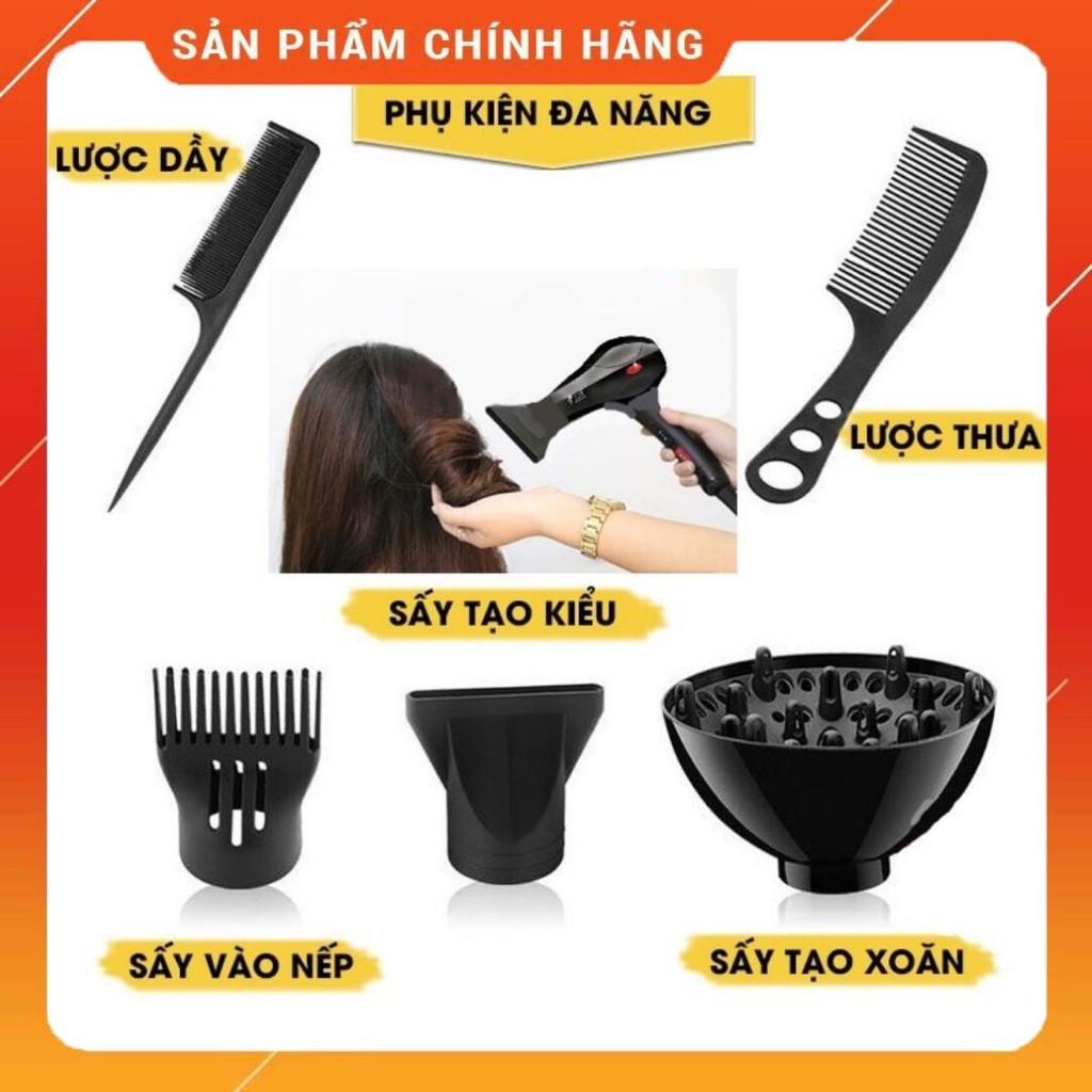 Máy Sấy Tóc Tạo Kiểu Công Suất Lớn 2200W Tặng Kèm Bộ Phụ Kiện 1 Hoặc 5 Chi Tiết Tùy Phân Loại Máy Sấy