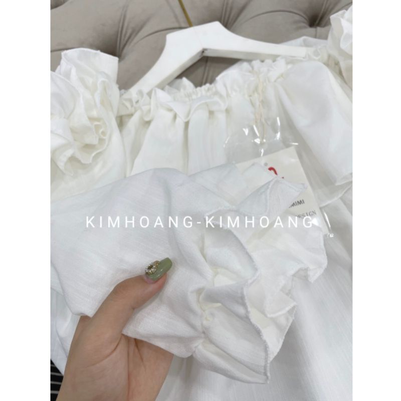 Áo hơt vai croptop tay bồng trễ vai bèo nhún - Áo thiết kế bánh bèo - Linen Top | BigBuy360 - bigbuy360.vn