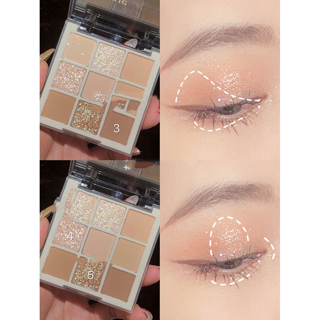 Bảng phấn mắt Dikalu 9 màu lì lấp lánh trang điểm đa năng