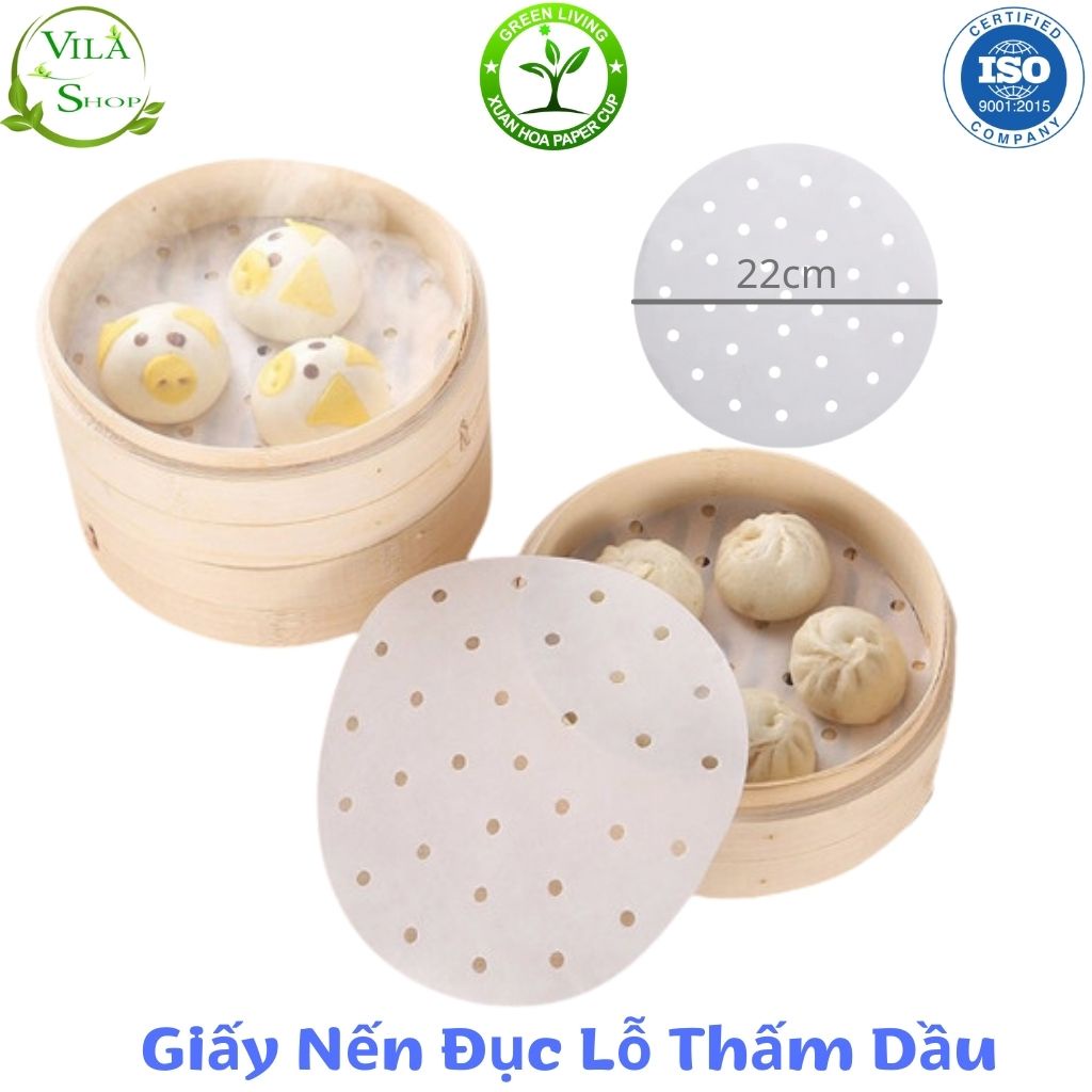 Gói 50 Tờ Giấy Nến ĐỤC LỖ Tròn XUÂN HOA Dùng Cho Nồi Chiên Không Dầu, Lót Xửng Hấp, Thấm Dầu Ăn Size 22cm