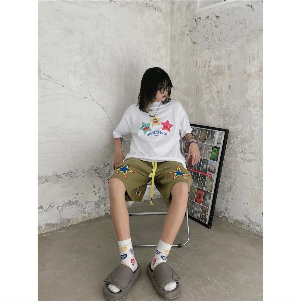 Quần Short Ống Rộng Phong Cách Hip Hop Đường Phố Mỹ 【ZHELIHANGFEI】 / star Cho Nữ