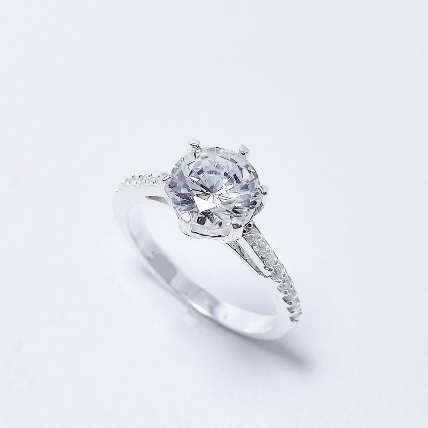 Nhẫn bạc 925 Nhẫn Tiểu Thư sang chảnh nạm kim cương nhân tạo sáng lấp lánh