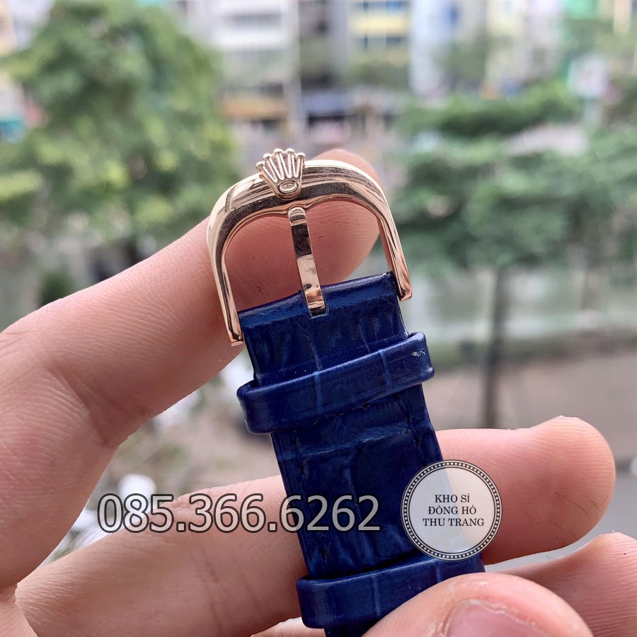 Đồng hồ nam Rolex máy Nhật mẫu 6 kim cơ Automatic xanh viền vàng dây da size 40-41mm