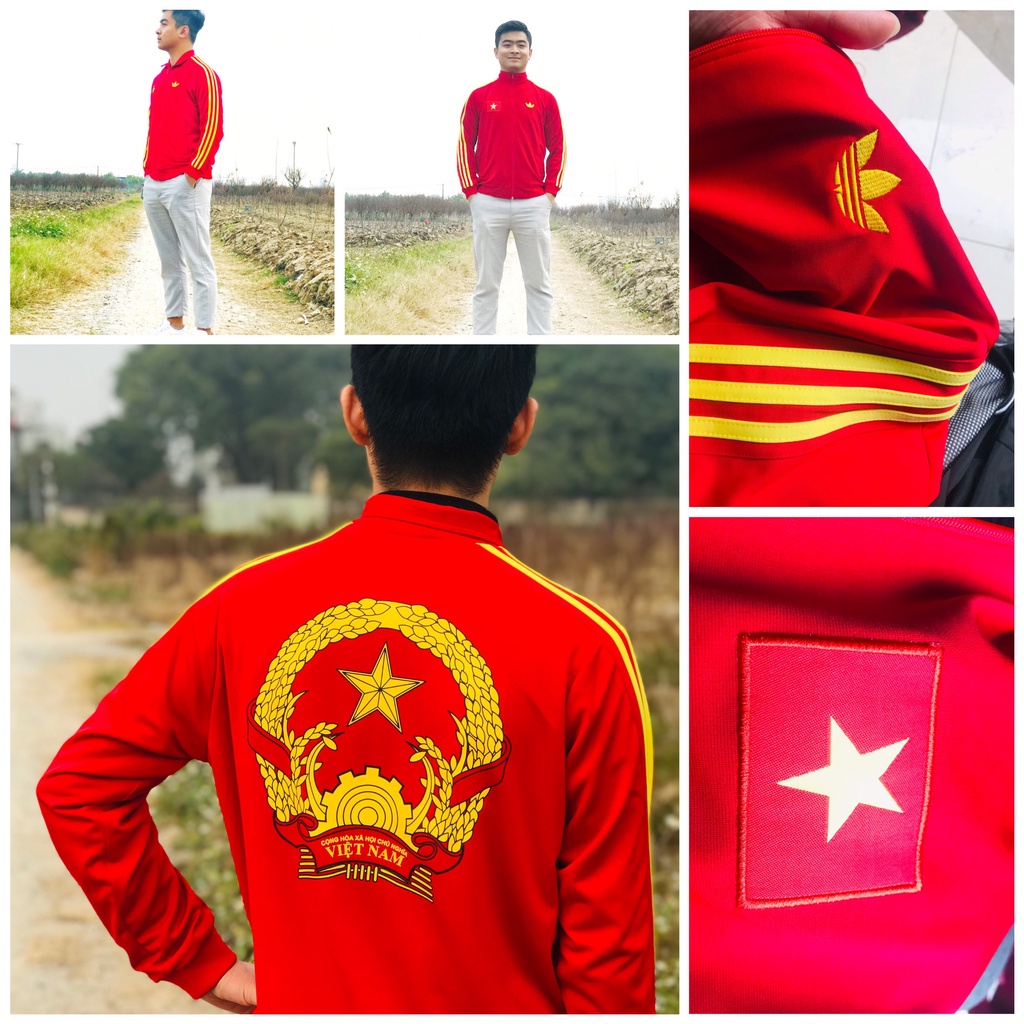 Áo khoác đỏ 2 lớp đội tuyển việt nam quốc huy cổ vũ cao cấp poly polyester ấm áp dày dặn olympic 2008 gió rét quốc huy