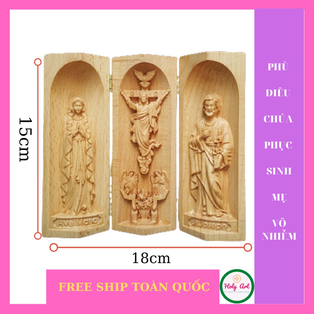 Phù điêu Chúa khải hoàn - Mẹ Lộ Đức  BẰNG GỖ,15x7cm  Tượng Mẹ Vô Nhiễm làm quà tặng