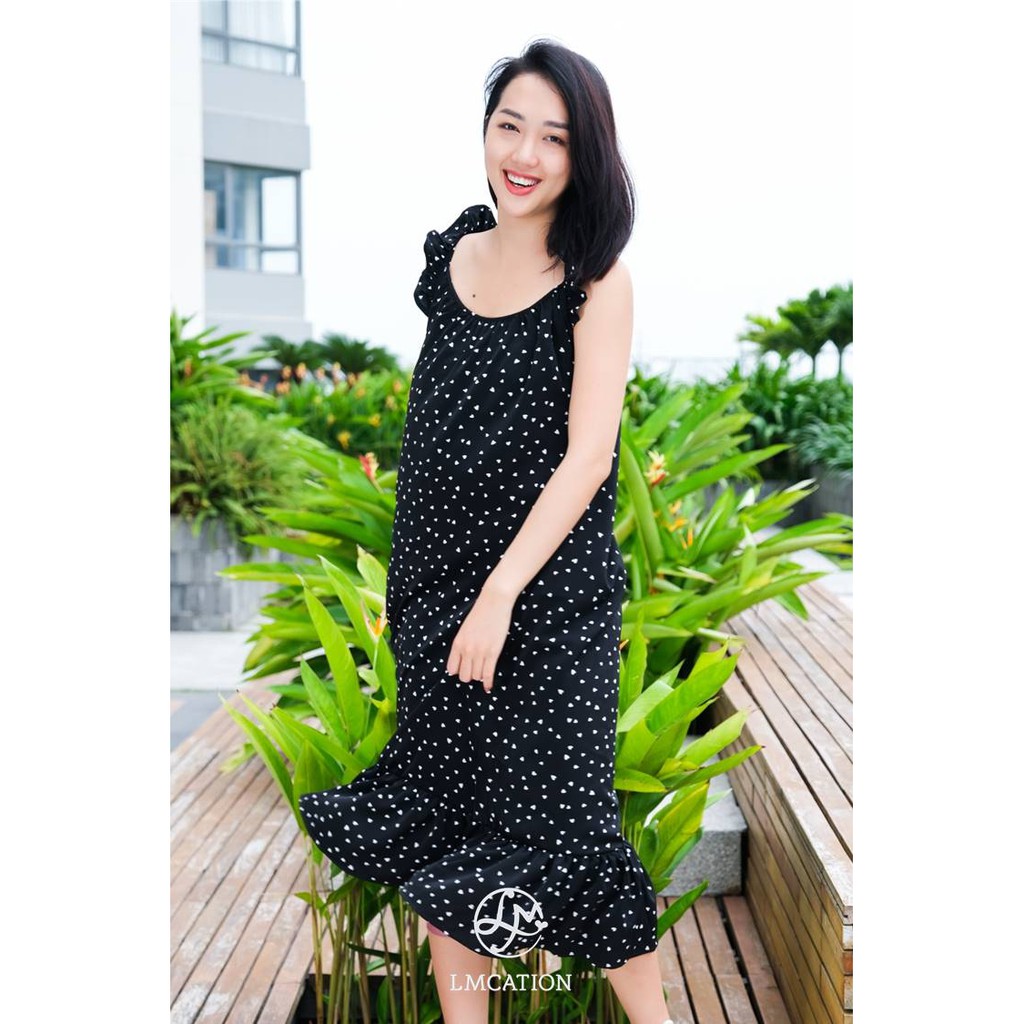 Đầm Maxi Tay Bèo Dáng Dài LMcation Susie - Đen Chấm Tim | BigBuy360 - bigbuy360.vn