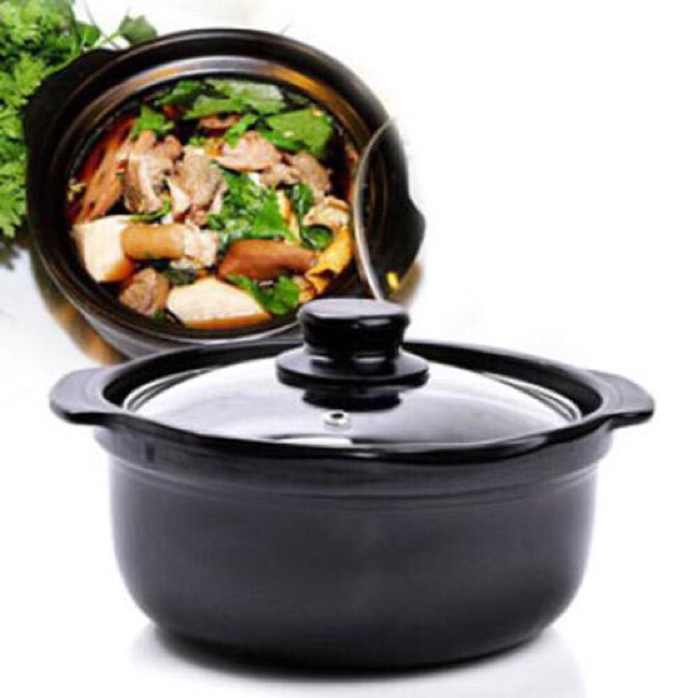 Nồi đất tráng men nắp kính 1000ml