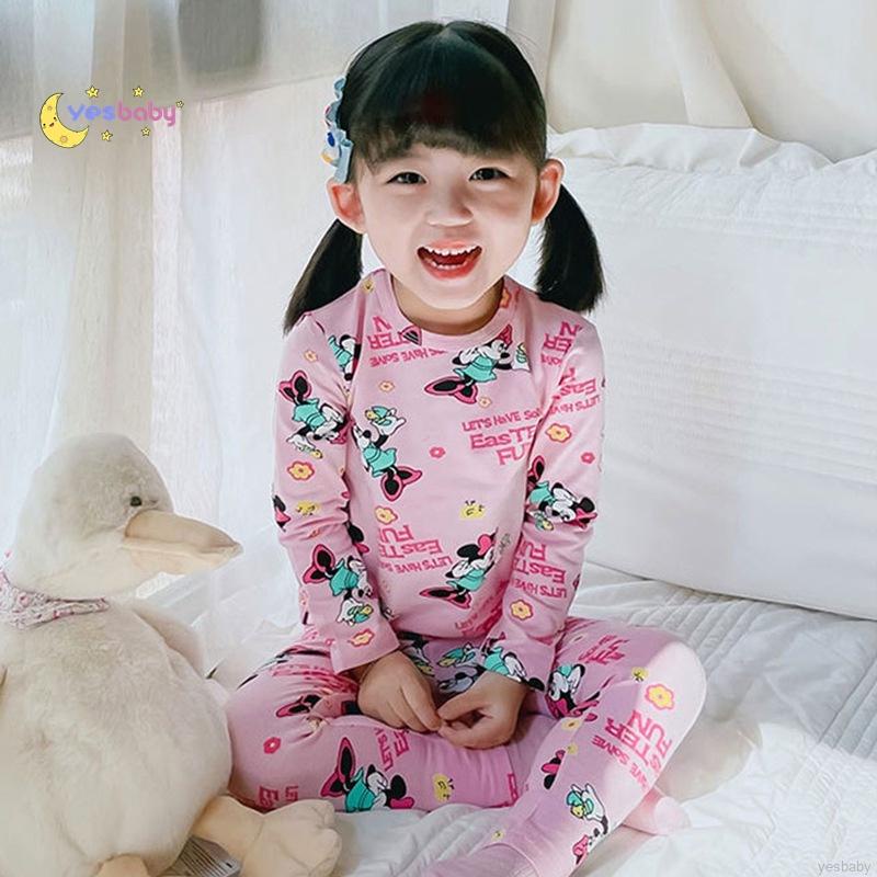Bộ đồ ngủ áo tay dài in họa tiết hoạt hình + quần dài thời trang mùa thu cho bé gái
