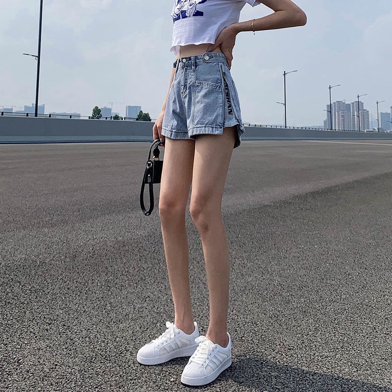 Quần Đùi Denim Cạp Cao Phối Khóa Kéo Cá Tính Cho Nữ