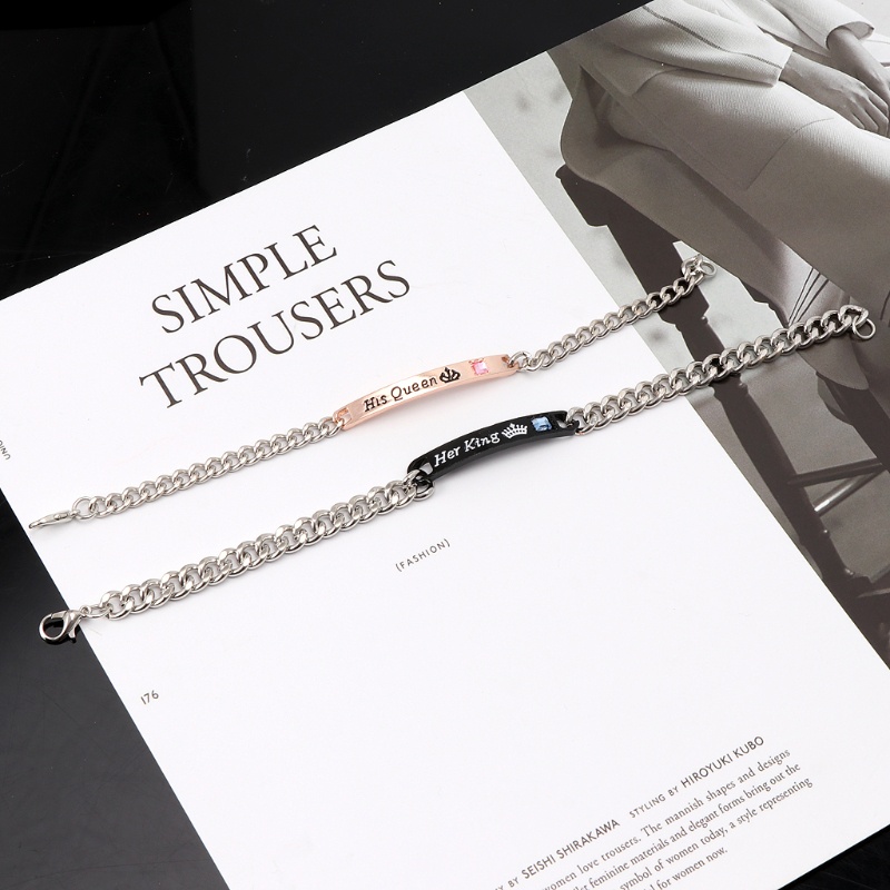 Set 2 Vòng Tay Đôi In Chữ &quot;His Queen Her King&quot;