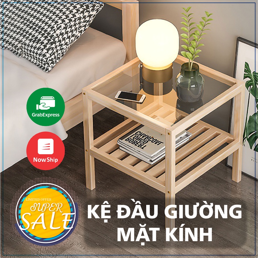 TỦ ĐẦU GIƯỜNG 2 TẦNG NAN GỖ, MẶT KÍNH